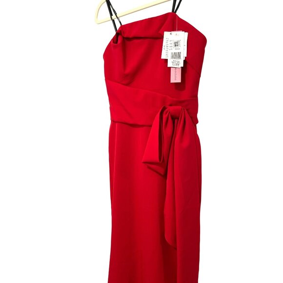 Aqua Red Formal Strapless Gown With Bow Detail & Back Zipper Closure Size 4 - Picture 3 of 6